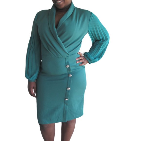 Green double breasted dress with long sheer sleeve - Picture 3 of 3